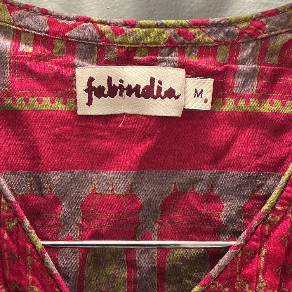 Fabindia Vibrant Red and Green Tunic, M - Picture 2 of 9